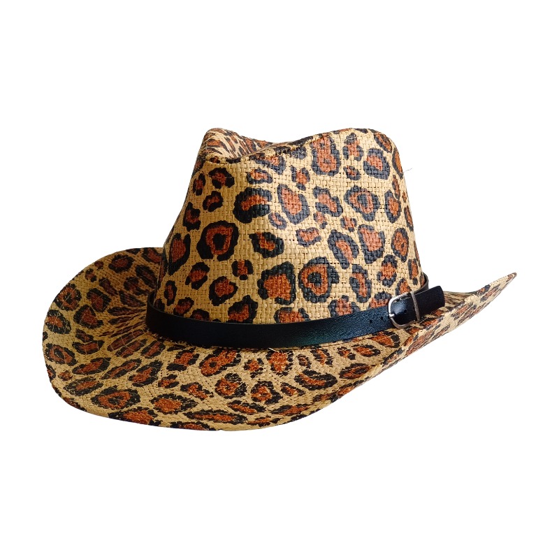 Cowboy Hat Straw - YENİ Kovboy Şapkası Leopar desenli İngiliz